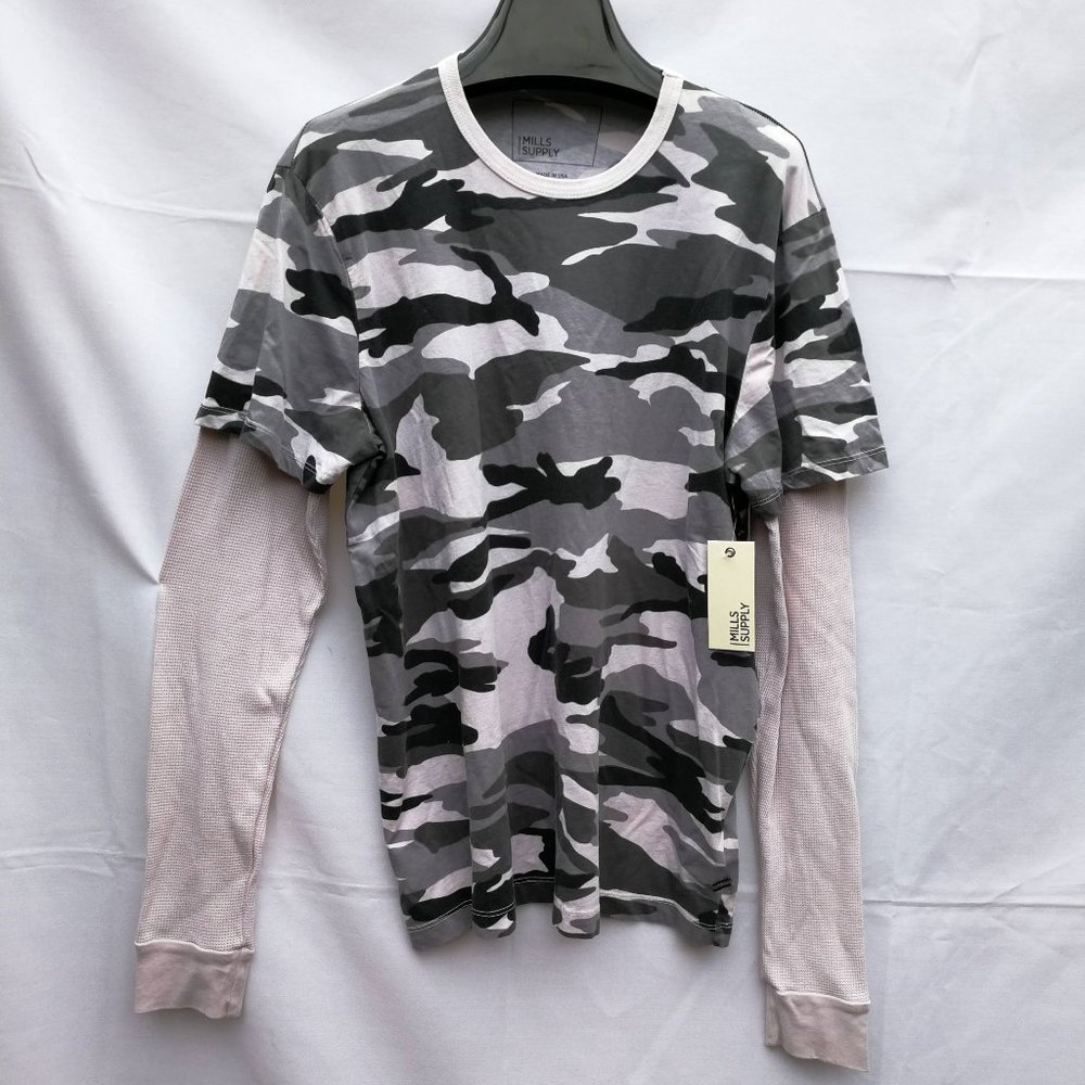 (NWT)MILLS SUPPLY Men Round Neck Long Sleeve Tee Size: M/Gray